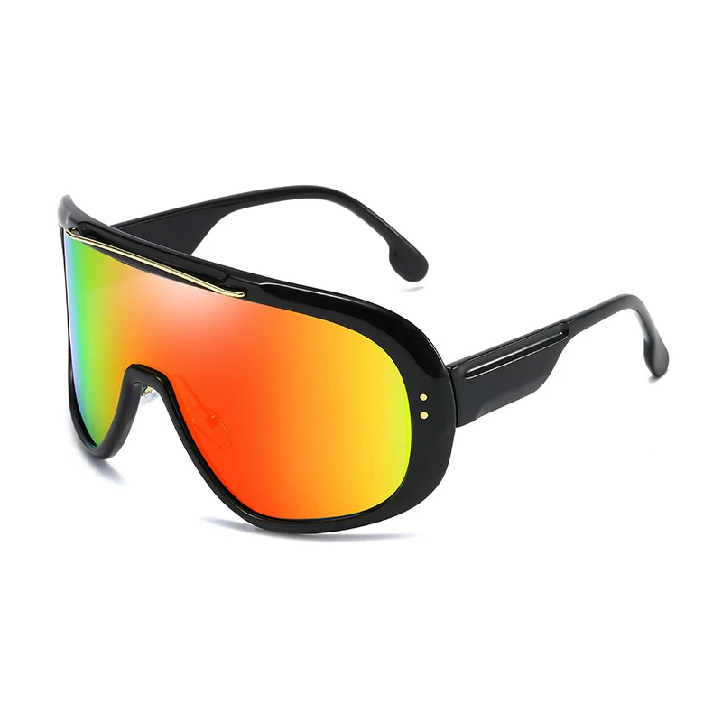 OEC CPO женские крупные Солнцезащитные очки Мужские цельные защитные козырьки ветрозащитные очки солнечные очки с заклепками женские Gafas de sol O204 - Цвет линз: Black-Purple