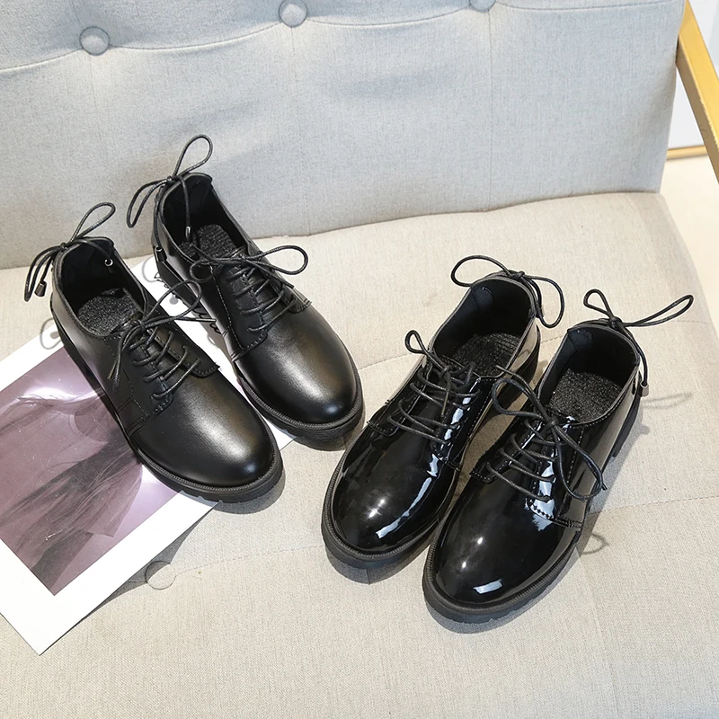 

2020 brogue shoes women spring autumn Round Head small leather shoes student oxford shoes ladies lace up shoes W40-95