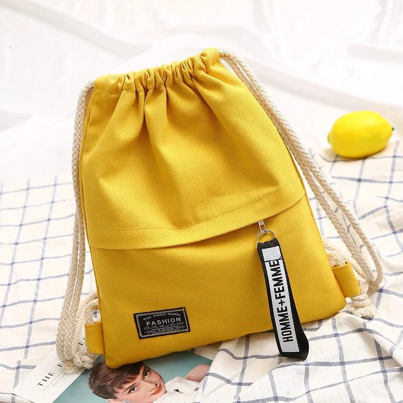 Canvas Drawsting Backpack Shoulder Bags For Women Female Solid Organizer Ipad Mobile Phone Zipper Outdoor Sports | Багаж и сумки
