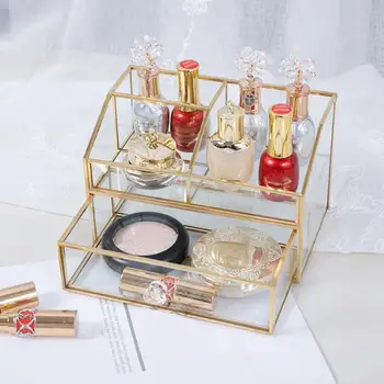 

Storage Box Geometric Clear Glass Jewelry Box Jewelry Organizer Holder Tabletop Earrings Ring Container Home Storage Container