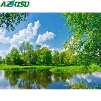 

AZQSD Diamond Painting Nature Full Square Landscape Diamond Mosaic Tree Needlework Diamond Embroidery Scenery Handmade Gifts