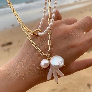 

Peri'sBox Natural Freshwater Pearl Necklaces Mix Round Coin Baroque Pearl Necklace for Women Gold Chain Necklace Delicate