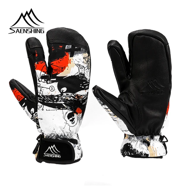 US $11.55 SAENSHING Ski Gloves Women  Men 3 Fingers Snowboard Gloves Snowmobile Winter Skiing Windproof Wate