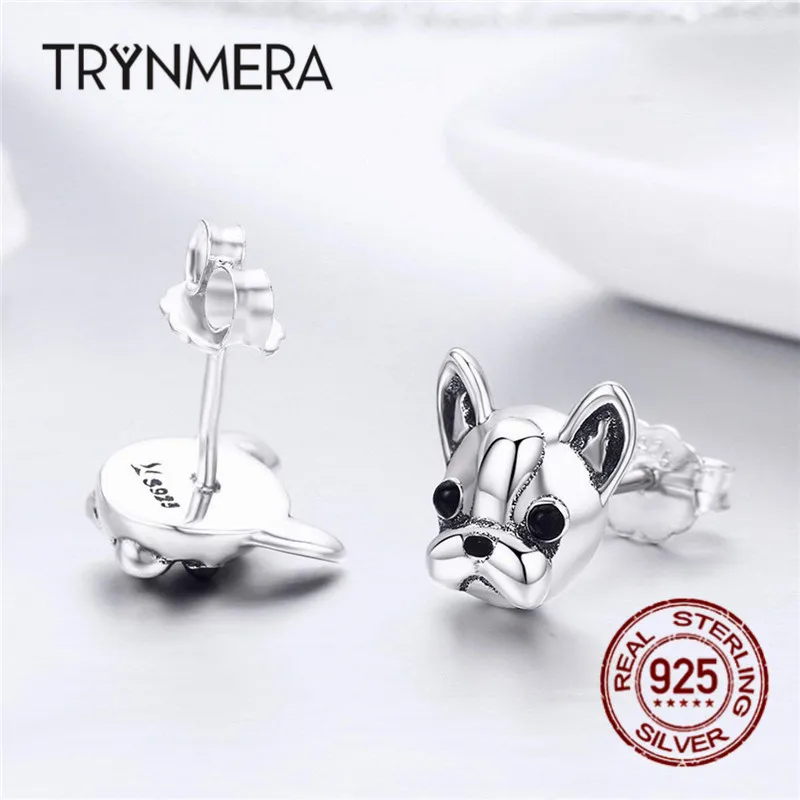 Trynmera Мопс серьги с собаками бульдог щенок серьги-гвоздики с животными 925 пробы серебряные серьги гвоздики подарки для девочек и женщин te085