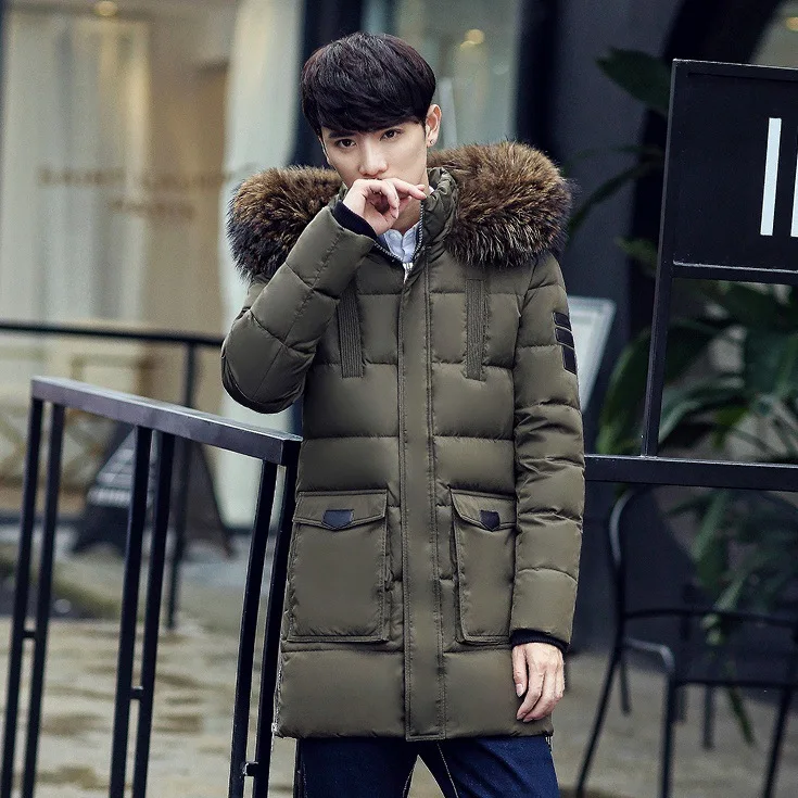 Winter Fashion down Jacket Men inflooring lian Cap Thick White ya rong ao New Style Mid-length New Style Korean-style Coat Men's