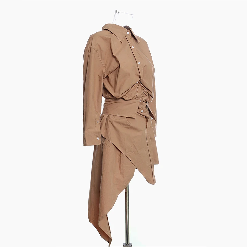 [EAM] Women Pleated Mesh Irregular Stitch Shirt Dress New Lapel Long Sleeve Loose Fit Fashion Tide Spring Autumn 2020 1Z823