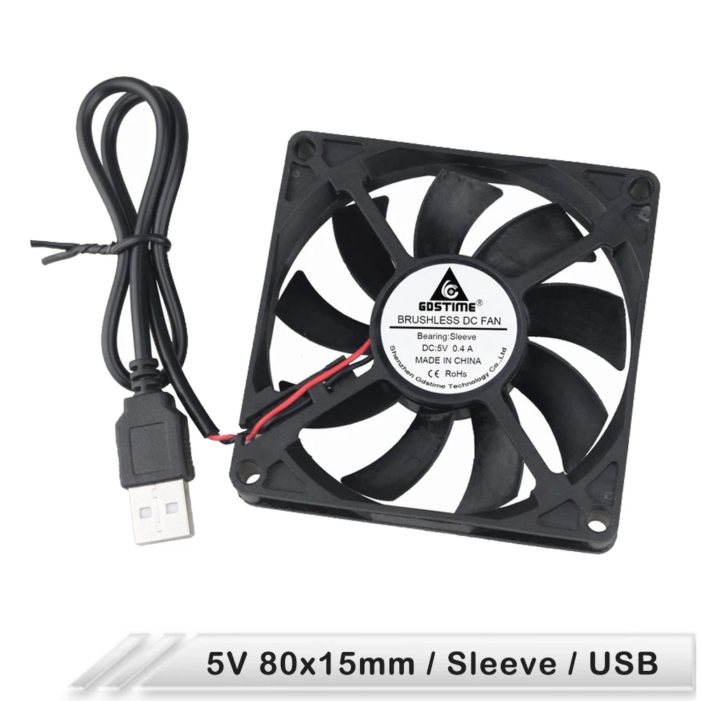 

Вентилятор бесщеточный Gdstime 8015, 5 в пост. Тока, USB, 80x80x15 мм, 80 мм, 8 см, 80*15 мм, 10 шт.