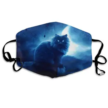 

Face Cloths Anti-Dust Mouth Cover Fashionable Cat Black Moon Night Washable And Reusable Cloth Warm Windproof For Women Men Boys