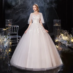 2023 New Sexy V-neck Batwing Sleeve Pregnant Wedding Dress Classic Lace Flower Plus Size Lace Up Ball Gown Vestido De Noiva