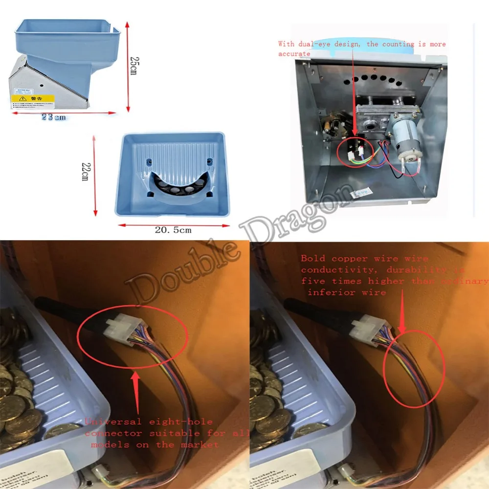 GD DC 24V 8 Holes Quality Token Coin Hopper 23mm~ 26.5mm 1.6mm~ 2.0mm for Arcade Casino Mario Slot Game Machine