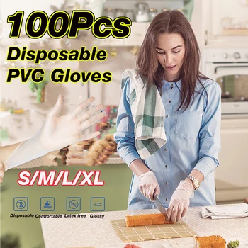 

100PCS S/M/L PVC Disposable Gloves Latex Home Cleaning Cooking Disposable Food Gloves Work Tools