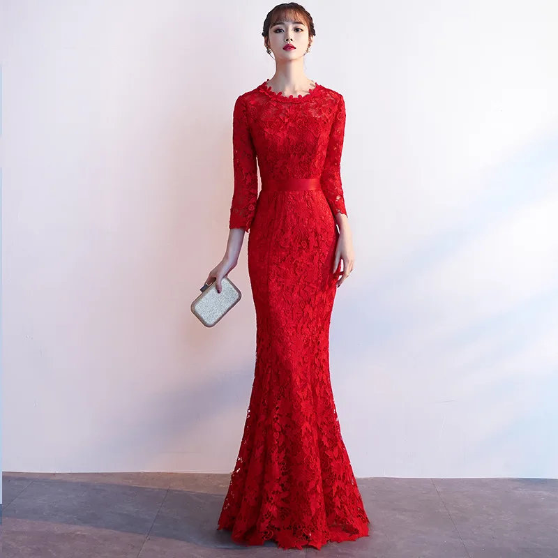 Dress for Toast Bride New Style Spring Summer Marriage Engagement Huimen Fishtail Explicit Thin Long Return Feast Formal Dr