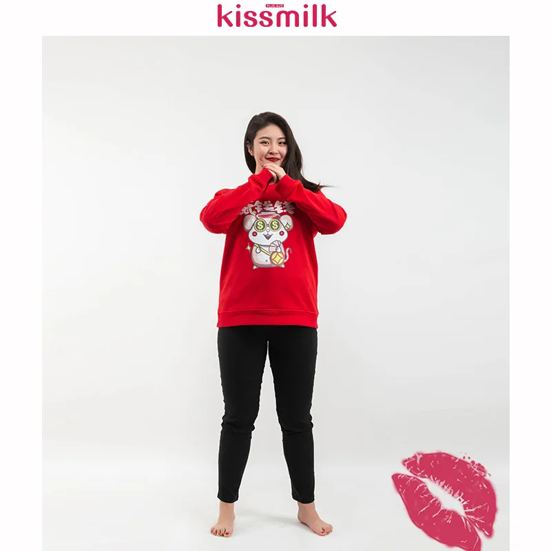 

Kiss Milk Europe And America Large Size Fat Mm Big Rat Mouse Pattern with Color Bright Red Hoodie
