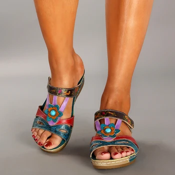 

Summer Sandals For Women Shoes Flats Mixed Color Retro Platform Sandals Shoes Woman Sandals Slip On Slides Women Footwear
