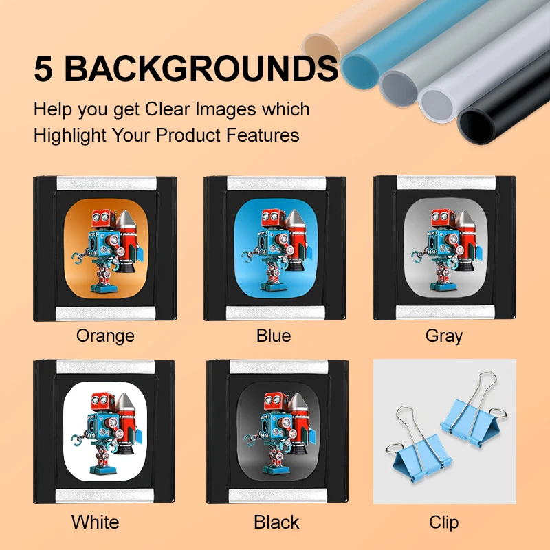 40cm Light Box Table Top Photo Studio Foldable LED 5500K Dimmable Lightbox With 5 PCS Photo Background Paper For Photography