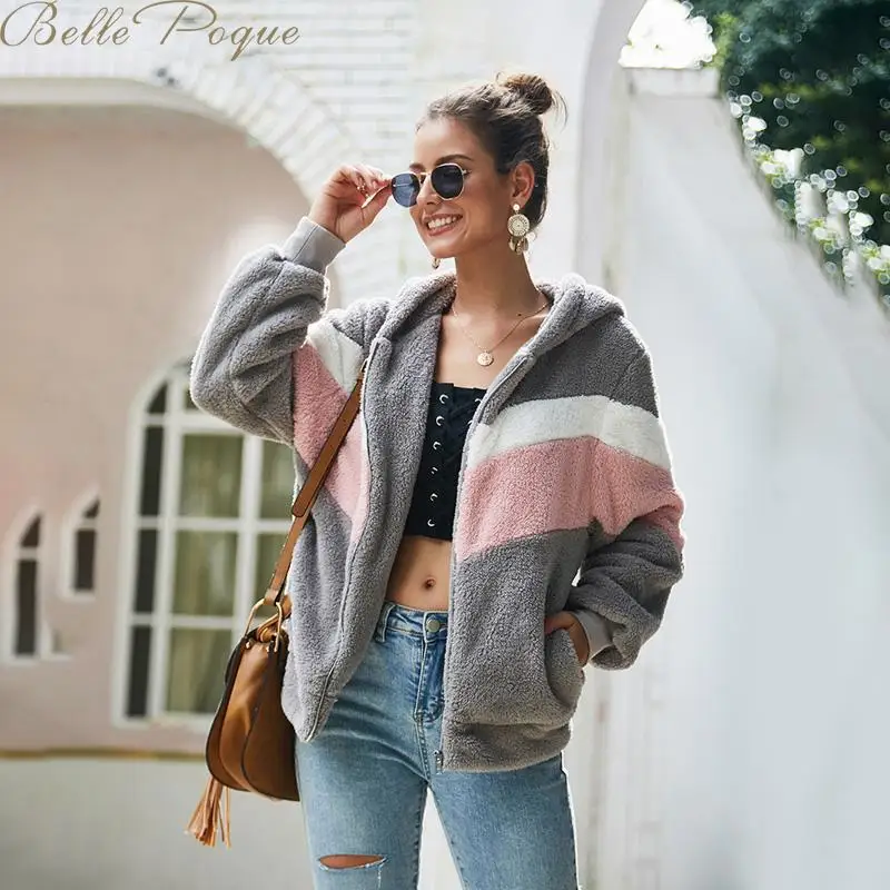 Belle Poque лоскутные куртки с капюшоном осеннее зимнее пальто женское модное повседневное плотное теплое пальто Мягкие короткие куртки для женщин