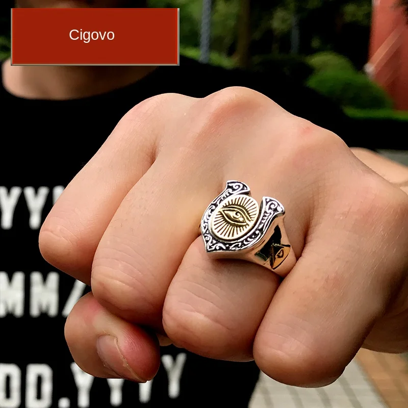 Cigovo925 серебряное кольцо, Мужская Личность, панк кольцо, тайский серебряный хип-хоп, глаз мудрости, живая Серебряная Мода