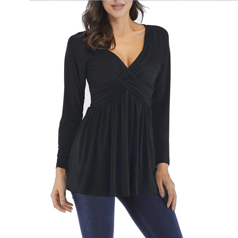 TMWEVN Женская Vneck футболка с длинными рукавами футболка
