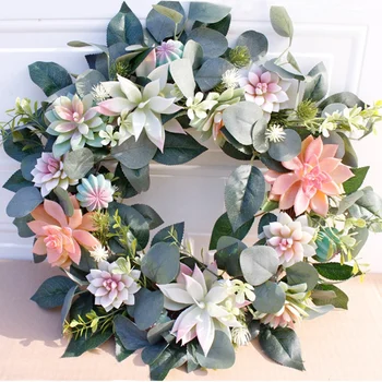 

HOT SALE 40cm Artificial Succulent Flower Wreath Garden Hanging Wreath for Home Wall Front Door Wedding Decor