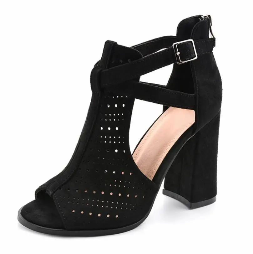 

Europe and the United States new sandals women's wild hollow open toe high heels fish mouth thick with women's shoes