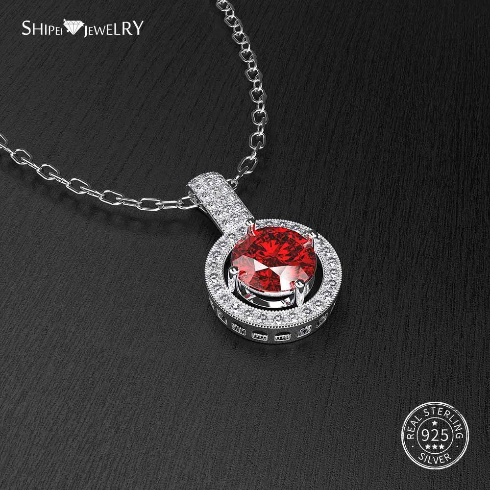 Ruby Shipei 925 пробы серебряные ювелирные изделия Сапфир Изумруд Рубин круглый кулон ожерелье для женщин Подарок на годовщину - Цвет камня: Ruby
