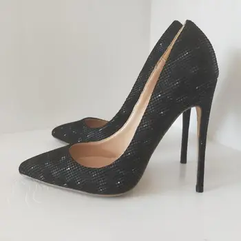 

Pointed Fine with Shallow High Heels Ladies High Heels High-heeled Patent Exclusive Brand Sequins Black 8 Cm 10 Cm 12 Cm Fashion
