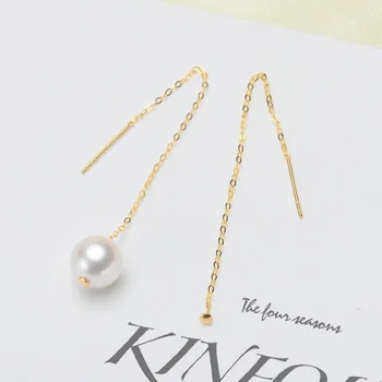 

RUNZHUQIYUAN DIY pearl accessories G18K pearl hollow bracket full hole pearl earrings with 8-9mm round beads