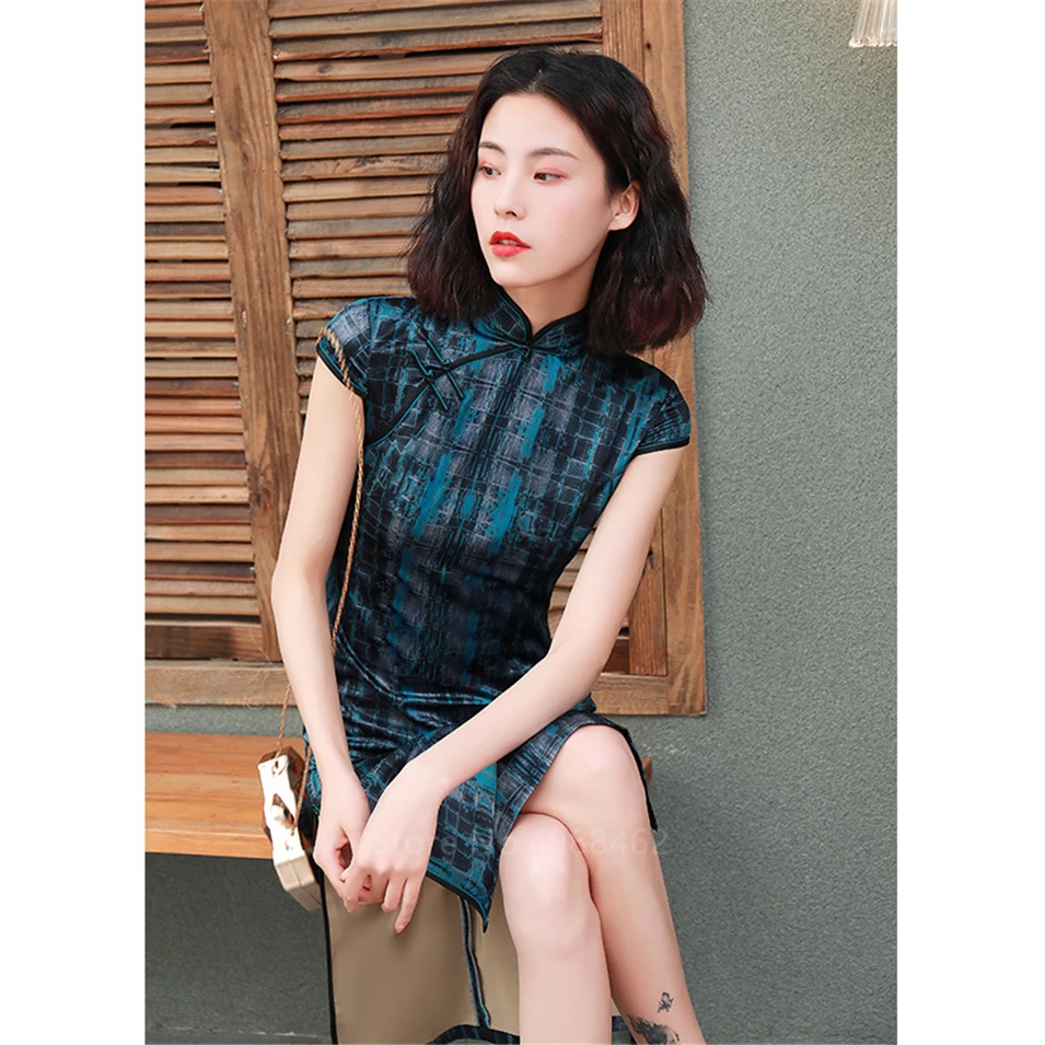 Китайское традиционное платье Cheongsam Qipao для женщин и девушек, вечерние, свадебные Модные Винтажные ретро атласные Короткие Платья с цветочным принтом