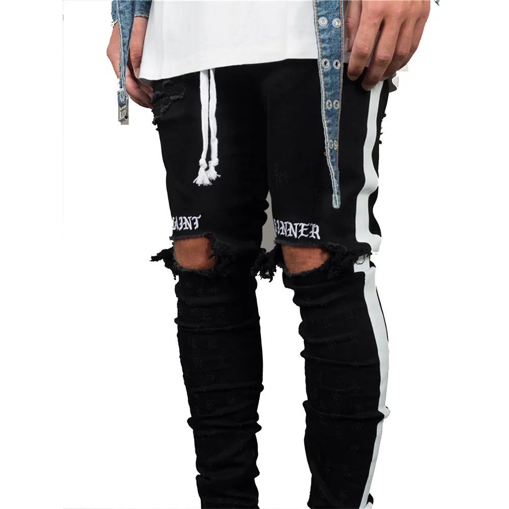 New Fashion Skinny Men Stylish Ripped Pants Biker Skinny Slim Straight Frayed Denim Trousers Pantalon Homme Hip Hop Men Pants