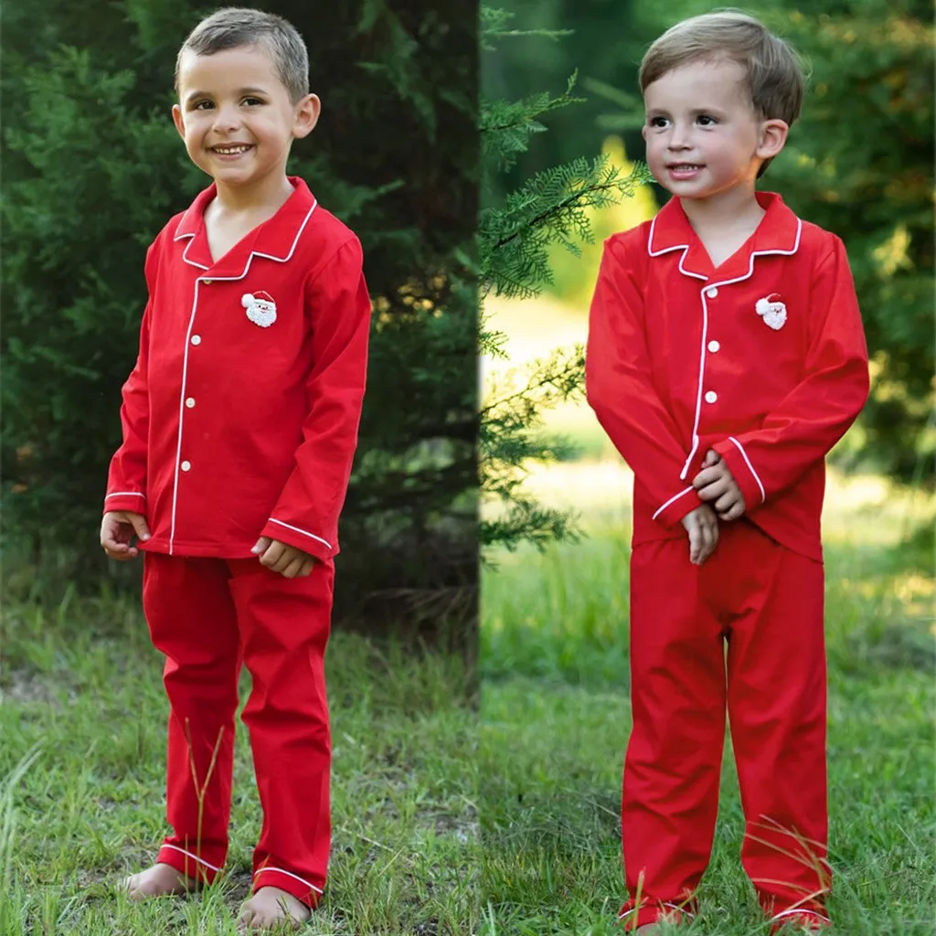 Toddler Baby Boys Girls Christmas Santa Solid Pajamas set Xmas Outfits Nightwear Sleepwear Sets kids clothes roupa infantil New