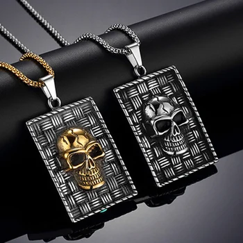 

Stainless Steel Skull Pendant Necklace Vintage God Tag Skull Jewelry Charms Halloween Jewellery Gift Design Women Men