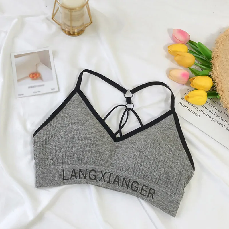 Женская мода сексуальный Топик с буквенным принтом нижнее белье бесшовный бюстгальтер хлопковые мягкие удобные повседневные топы на груди - Цвет: Темно-серый