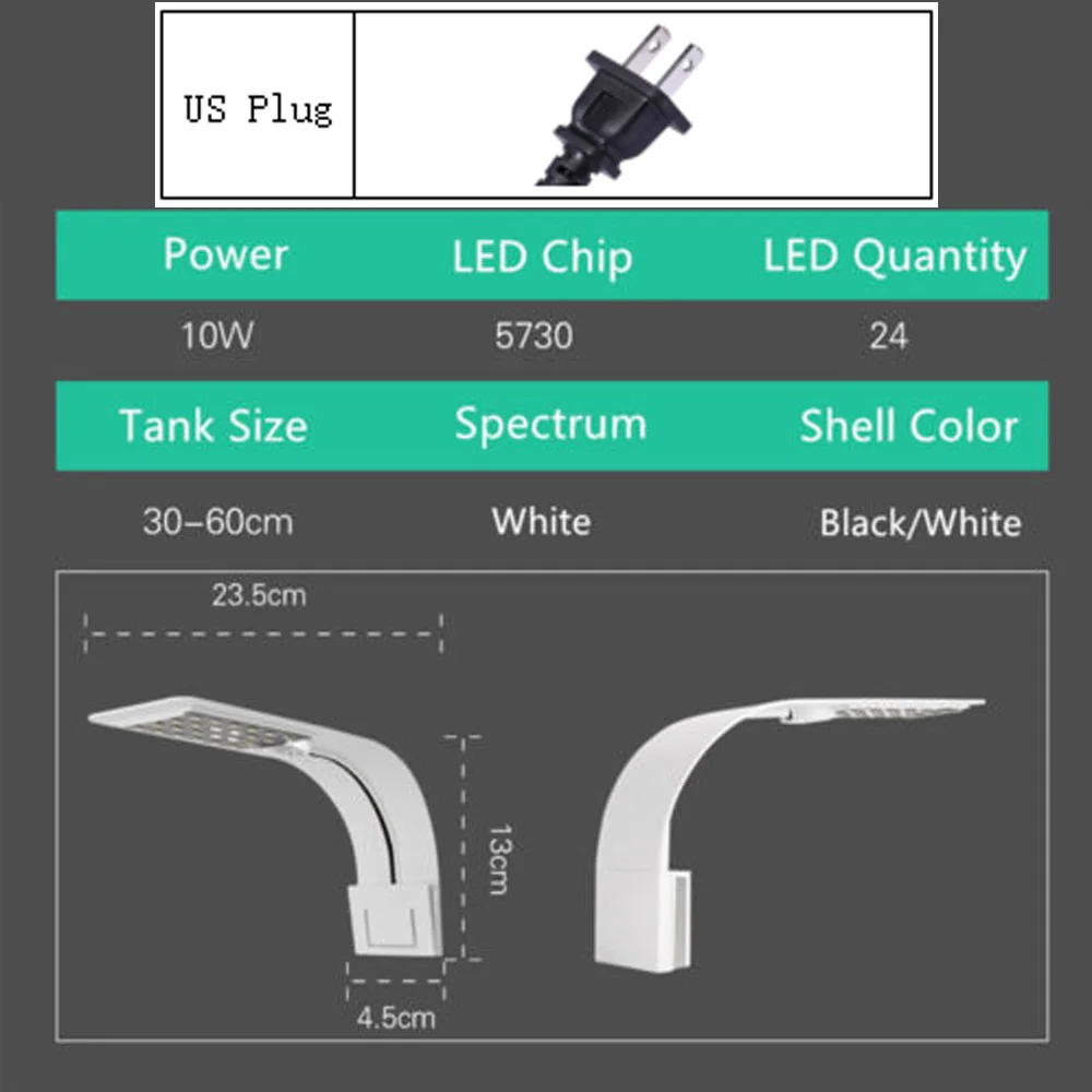 5W/10W/15W Aquarium LED Lighting Clip on Double Lamp Fresh Water Plants Grow Light LED Aquarium for Nano Fish Tanks - Цвет: X5-W-W US 110V