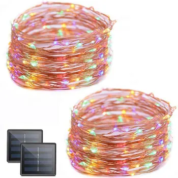 

2pcs 100 led Solar Copper Wire String Outdoor Waterproof Brightness Saving Environmental Protection Copper Wire strings