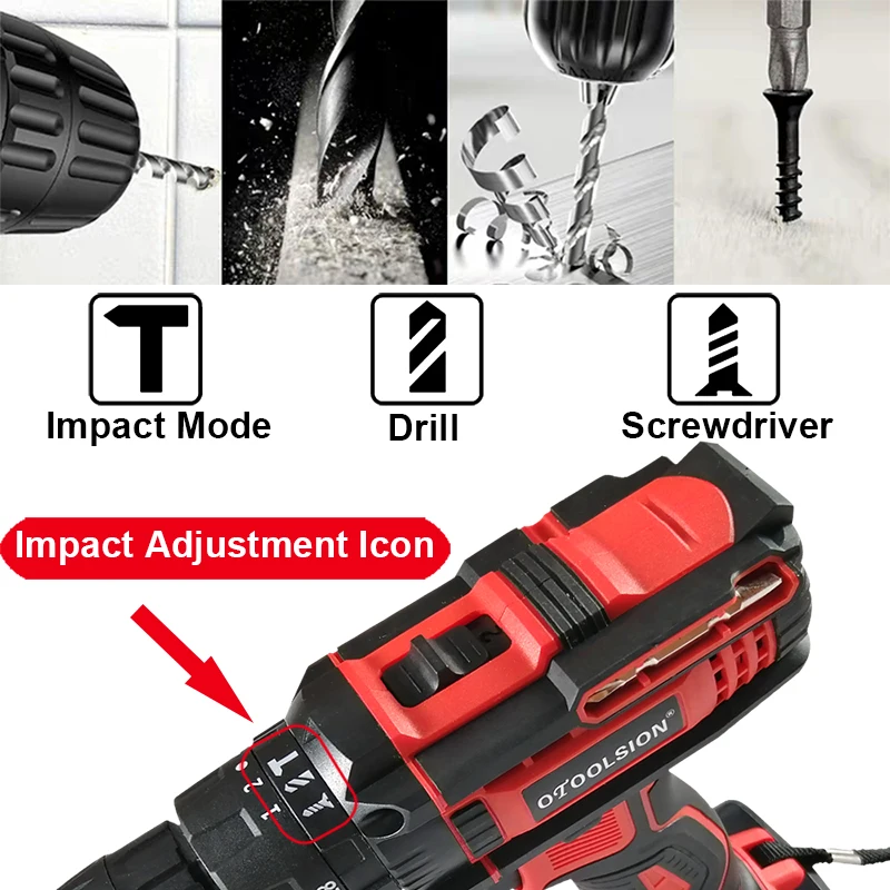 21V Variable Speed Impact Electric Screwdriver Impact Electric Drill Tool Hammer Cordless Drill Impact Drill Cordless+Tool Bag