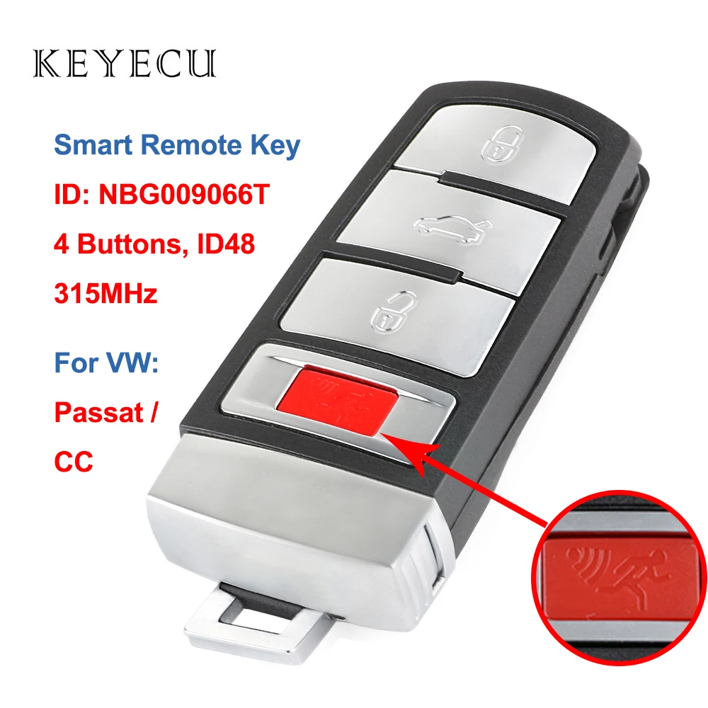 Najtaniej Keyecu inteligentny pilot z kluczykiem samochodowym 4 przyciski 315MHz ID48 dla VW Passat 2006 2007 2008 2009 2010 2011 2012 2013 dla CC, NBG009066T