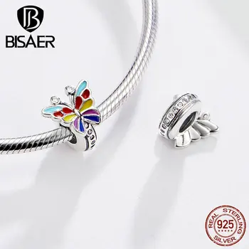

BISAER Animals Charms 925 Sterling Silver Enamel Colorful Butterfly Beads Charm For Women Silver DIY Jewelry Best Gift HSC1195