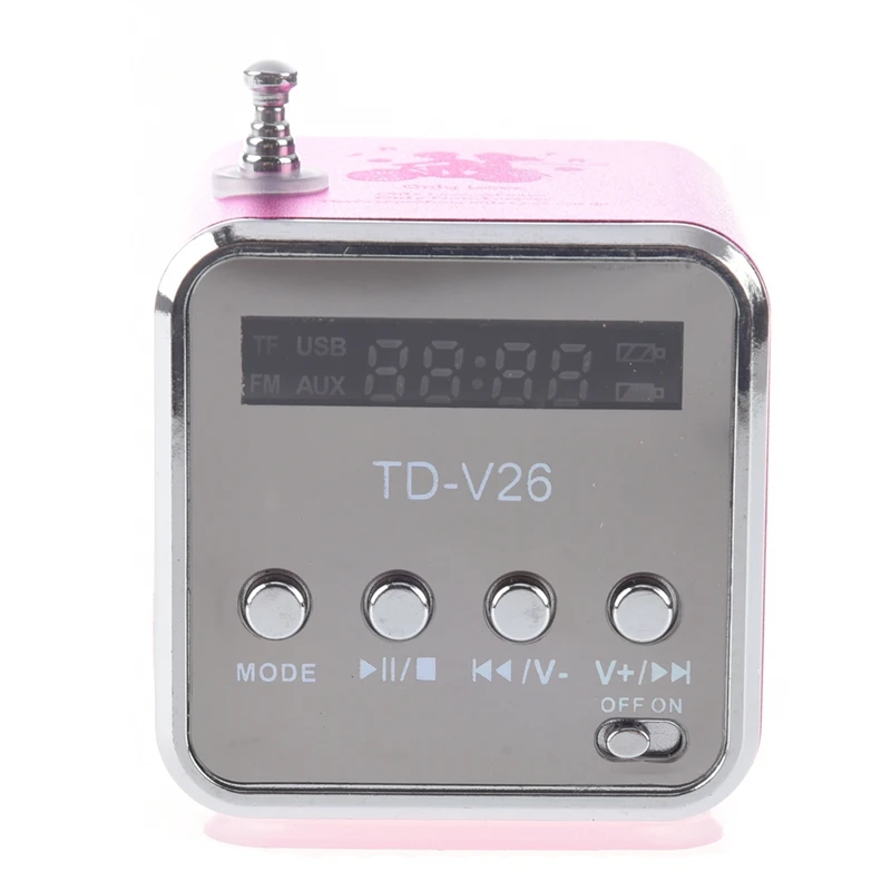 2Pc TD-V26 портативный мини цифровой динамик с Micro-SD/TF/USB/FM(розовый и зеленый