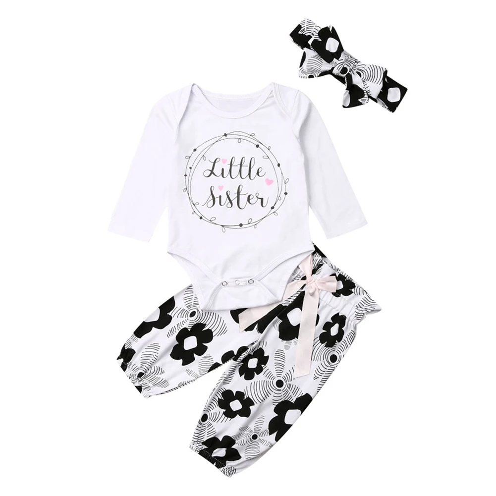 Baby Girl Clothes Set Long Sleeve Letter Print Hot Selling Spring Autumn Cotton Comfortable Romper Floral Pants Headband