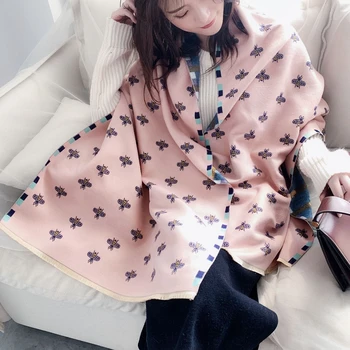 

New Shawl Women's Thickening Warm Pashmina Cashmere Scarf Autumn winter Oversize Soft Printing scarf Shawl Multipurpose Blanket