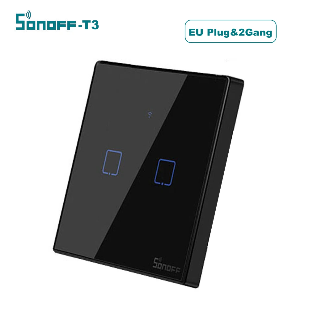 Интеллектуальный выключатель света SONOFF T3 интеллигентая(ый) переключатель EU/UK/US AC 1/2/3 серии TX WI-FI стены SwitchRF Дистанционное управление WI-FI переключатель умный дом пульт дистанционного управления переключатель - Комплект: EU Plug 2 gang