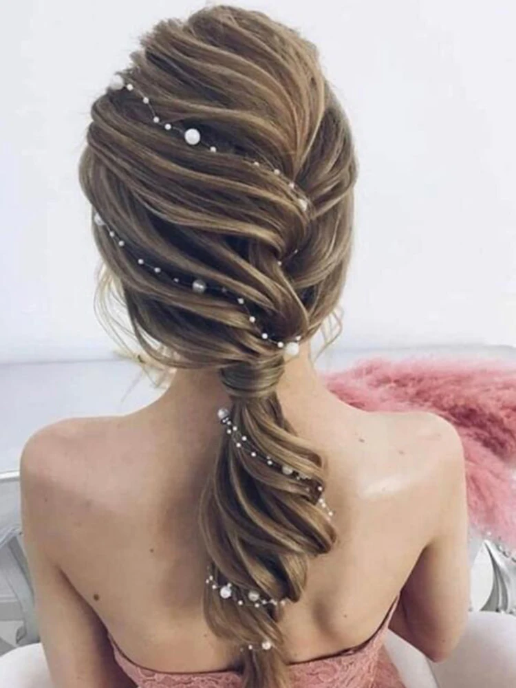 Silver Bridal Hair Vine Beads Handmade Women Headband for Banquet Party Hair Ornaments Wedding Accessories Jewelry
