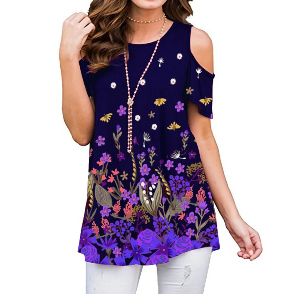 Pattern 7 Женская летняя футболка, 20 стилей, круглый вырез, короткий рукав, цветочный рисунок, в полоску, модная женская футболка - Цвет: Pattern 7