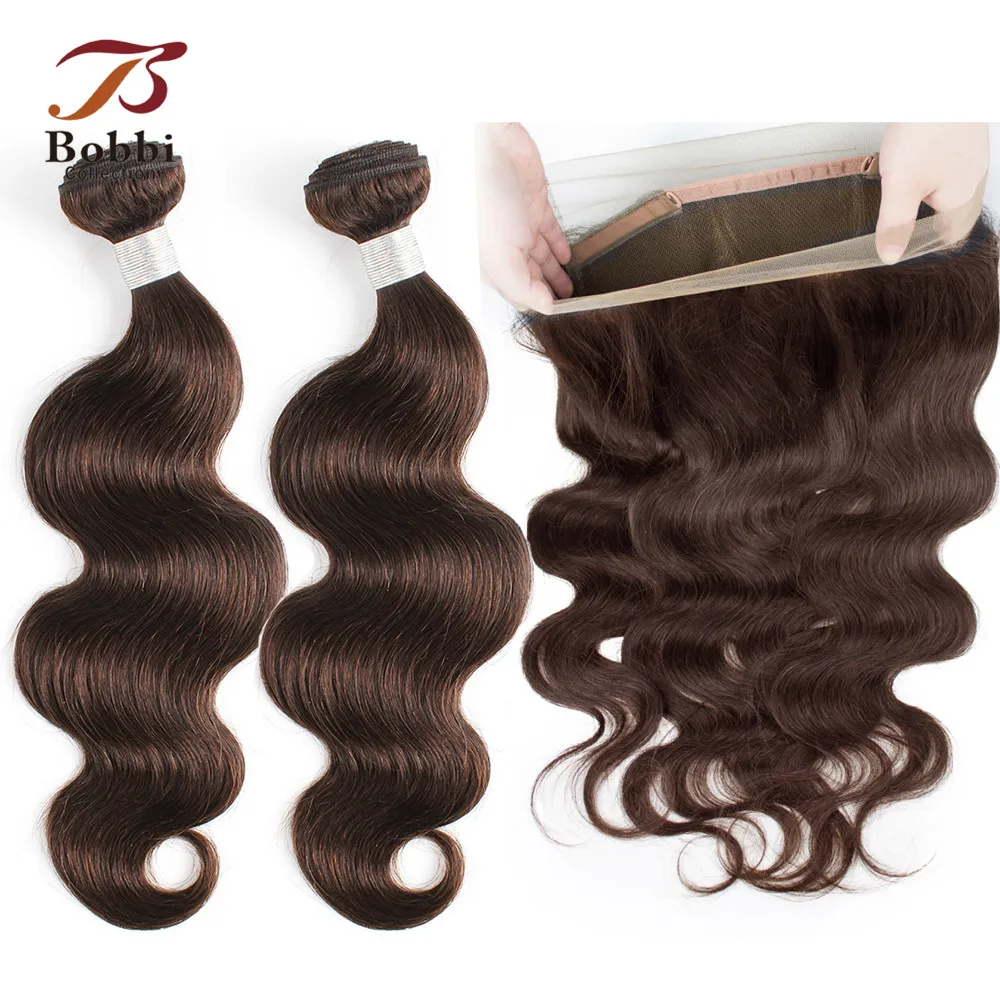 

BOBBI COLLECTION 360 Lace Frontal With Bundle Color 2 Dark Brown Brazilian Body Wave Bundles Non Remy Human Hair Extension