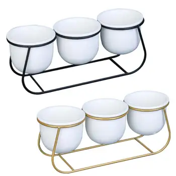

3PCS/Set Trapezoidal Iron Ceramic Succulent Flower Pot Set Flower Pot Iron Frame Set