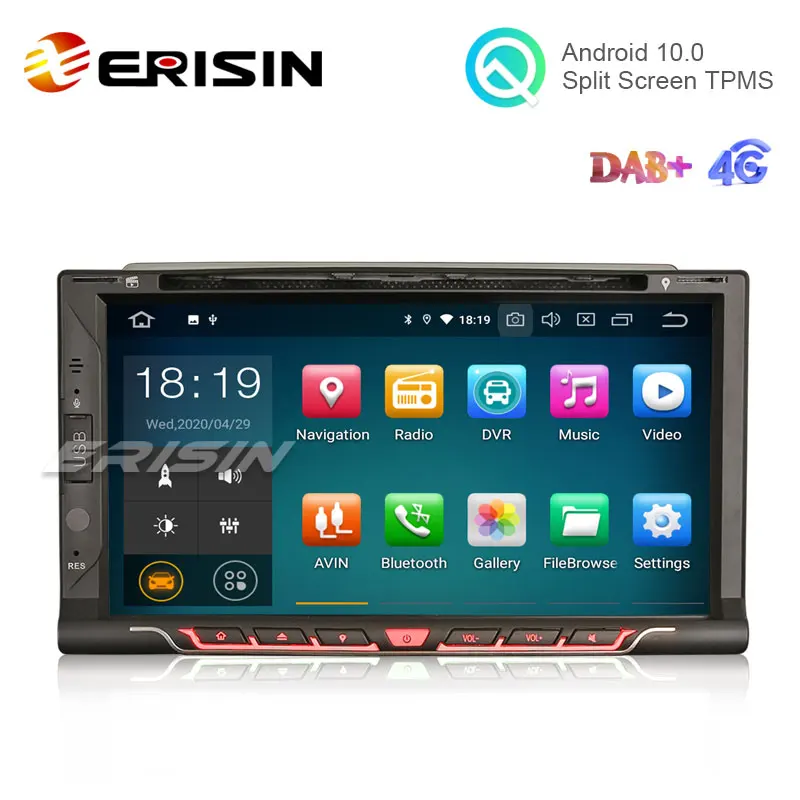 Erisin ES5137U 6 95 &quotAndroid 10 0 Универсальный 2 Din Автомобильный dvd-плеер GPS 4G Wifi DAB + навигатор