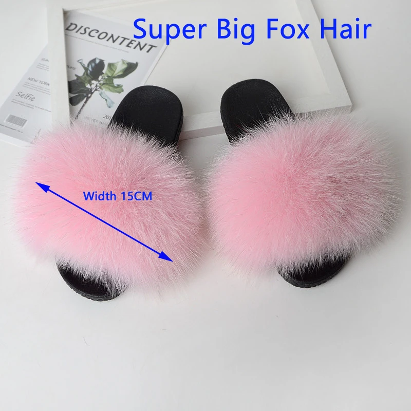 Super Big Fur Женская зимняя плюшевая обувь; Очень Пушистая лиса; меховые тапочки; женские меховые шлепанцы; женские пушистый мех; сандалии; женские Вьетнамки; 45 - Цвет: Super Big Fur