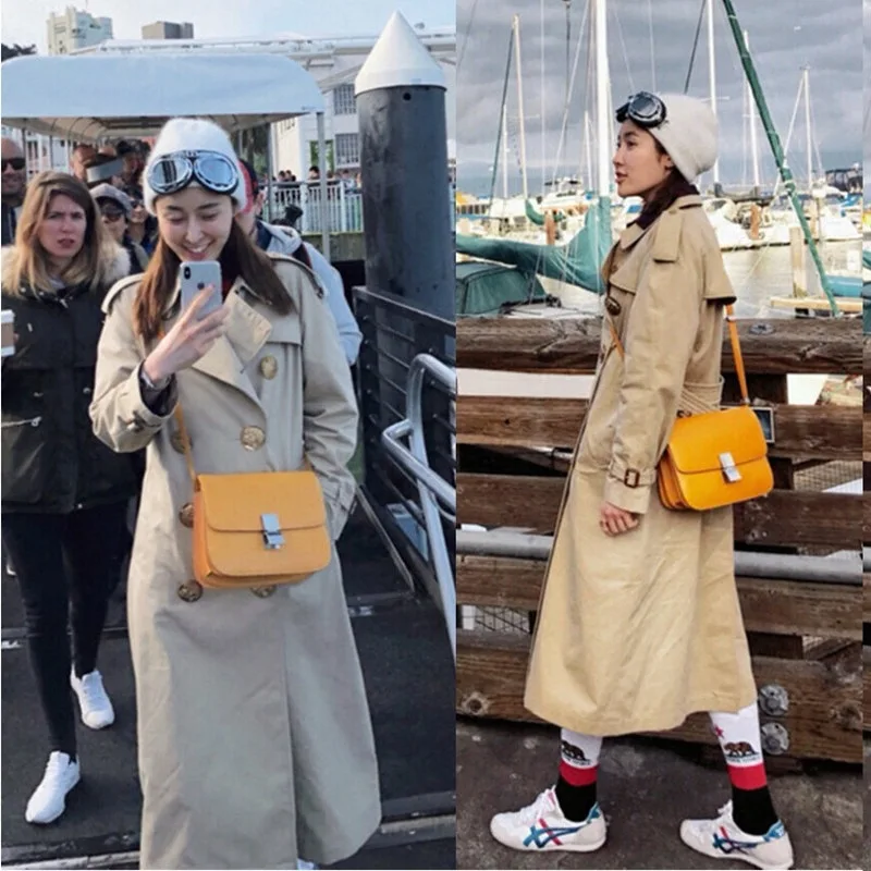 New Tofu Bag cow Leather Hand Rub Mini Small Square Single Shoulder Oblique Span Empty Sister Bag - Color: 23cm yellow