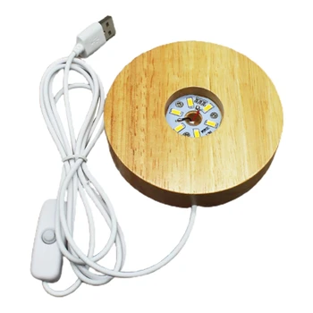 

Wood LED Light Resin Art Dispaly Base Crystal Glass Ornament Lighted Base Stand F3MF