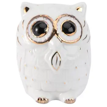 

1Pc Cartoon Owl Shaped Saving Pot Ceramic Coin Bank Kids Room Ornament (White)